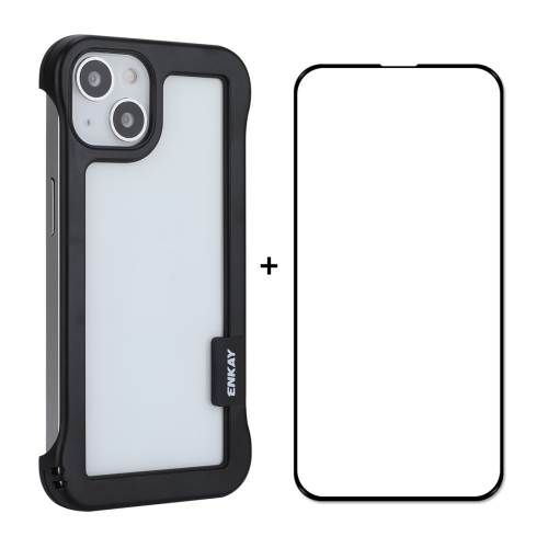 

ENKAY Frameless Hollow PC Case + Glass Film for iPhone 13(Black)