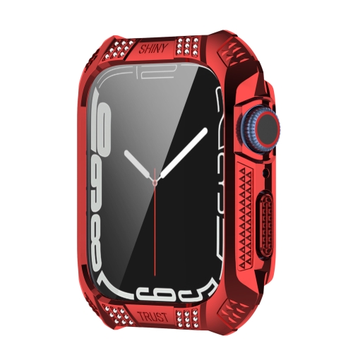 

For Apple Watch Series 7 45mm Armor Diamond PC Toughened Film Integrated Protective Case(Red)