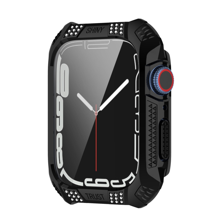 

For Apple Watch Series 7 41mm Armor Diamond PC Toughened Film Integrated Protective Case(Black)