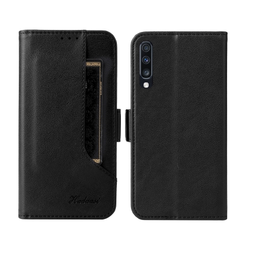 

For Samsung Galaxy A70 Dual Buckle Card Wallet Calf Leather Phone Case(Black)