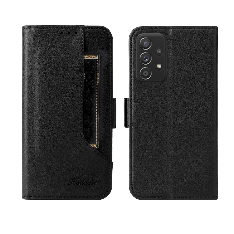 

For Samsung Galaxy A52 5G / 4G Dual Buckle Card Wallet Calf Leather Phone Case(Black)