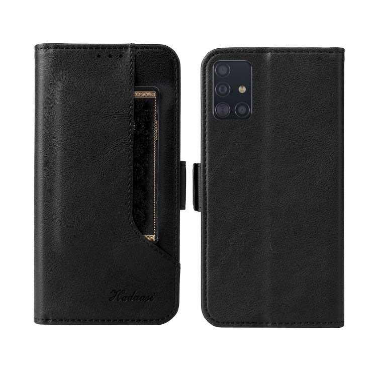 

For Samsung Galaxy A51 4G Dual Buckle Card Wallet Calf Leather Phone Case(Black)