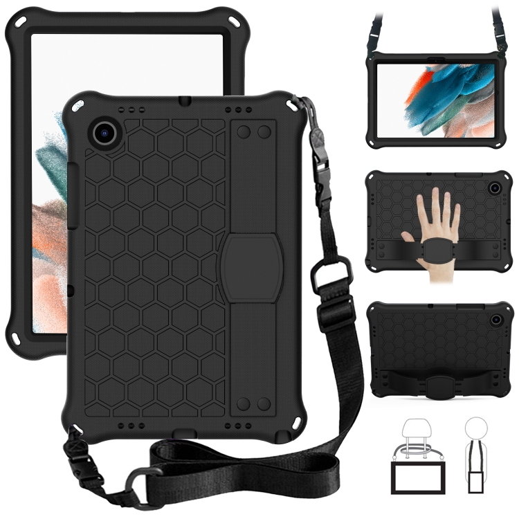

For Galaxy Tab A8 10.5 2021 X200/X205 Honeycomb EVA+PC Tablet Case with Strap(Black+Black)