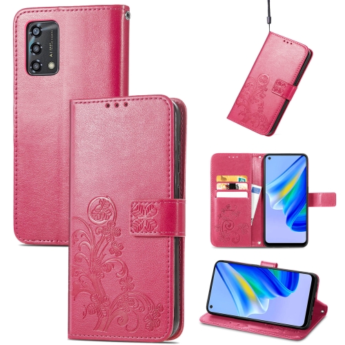

For OPPO A95 4G Four-leaf Clasp Embossed Buckle Leather Phone Case(Magenta)