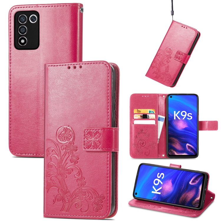 

For OPPO K9s Four-leaf Clasp Embossed Buckle Leather Phone Case(Magenta)