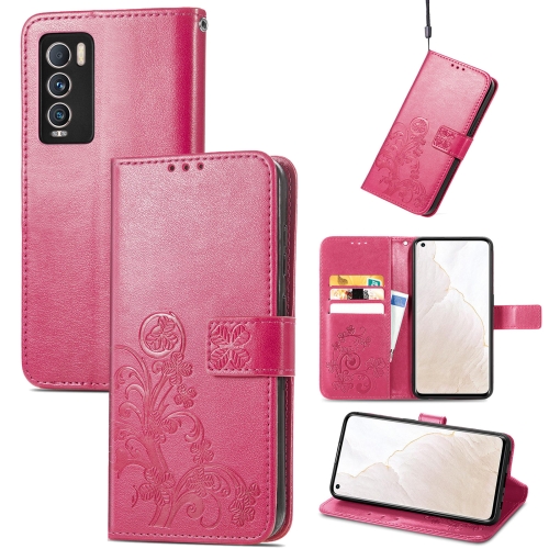 

For OPPO Realme GT Explorer Master Four-leaf Clasp Embossed Buckle Leather Phone Case(Magenta)