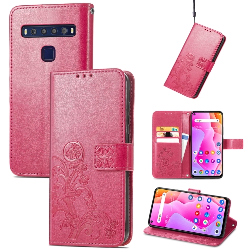 

For TCL 10L Four-leaf Clasp Embossed Buckle Mobile Phone Leather Case(Magenta)