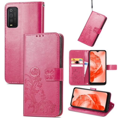 

For TCL 205 Four-leaf Clasp Embossed Buckle Mobile Phone Leather Case(Magenta)