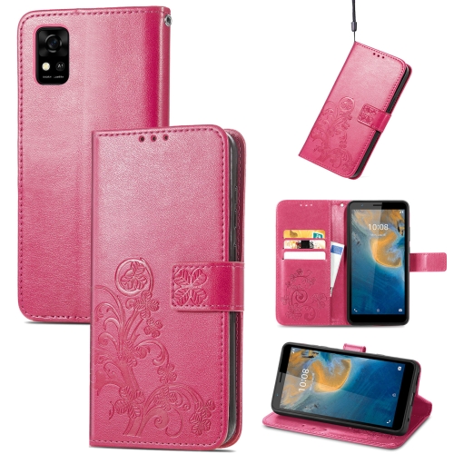 

For ZTE Blade A31 Four-leaf Clasp Embossed Buckle Mobile Phone Leather Case(Magenta)