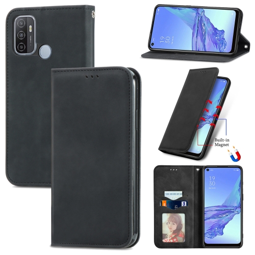 

For OPPO A53 5G Retro Skin Feel Magnetic Horizontal Flip Leather Phone Case(Black)