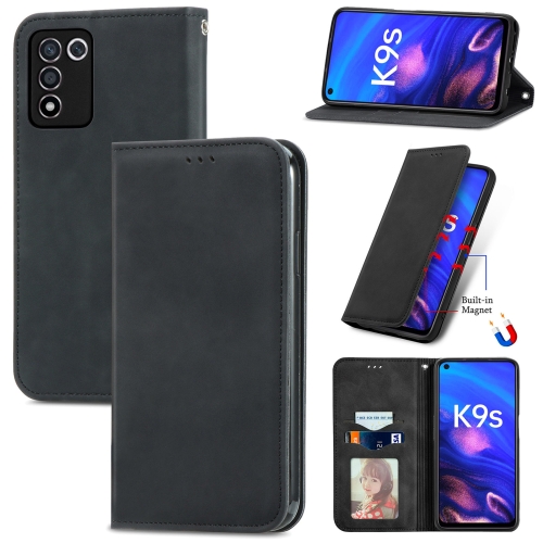 

For OPPO K9s Retro Skin Feel Magnetic Horizontal Flip Leather Phone Case(Black)