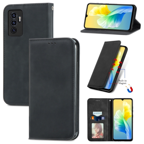 

For vivo S10e Retro Skin Feel Magnetic Horizontal Flip Leather Phone Case(Black)