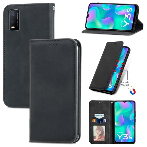 

For vivo Y3s 2021 Retro Skin Feel Magnetic Horizontal Flip Leather Phone Case(Black)