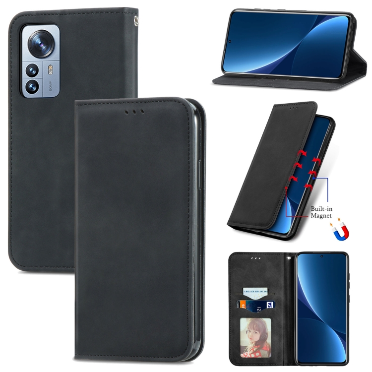 

For Xiaomi 12 Pro Retro Skin Feel Magnetic Flip Leather Phone Case(Black)
