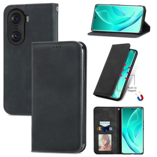 

For Honor 60 Pro Retro Skin Feel Magnetic Horizontal Flip Leather Phone Case(Black)