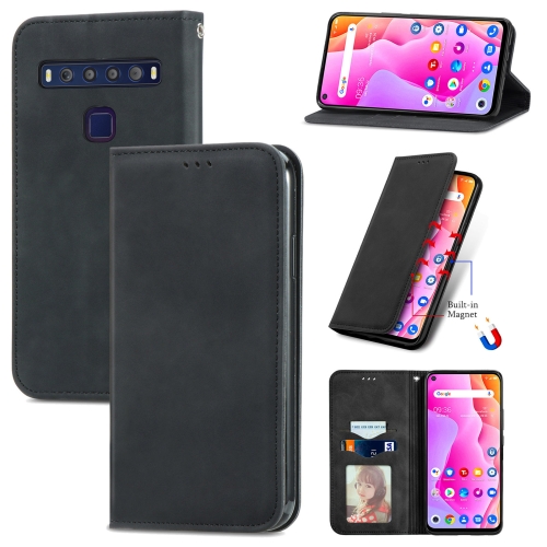 

For TCL 10L Retro Skin Feel Magnetic Horizontal Flip Leather Phone Case(Black)