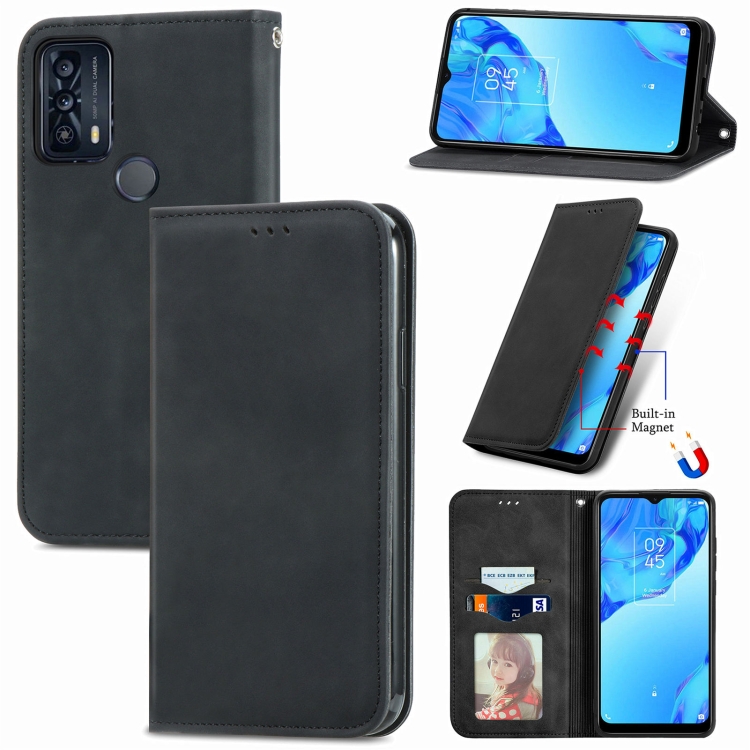 

For TCL 20B Retro Skin Feel Magnetic Horizontal Flip Leather Phone Case(Black)