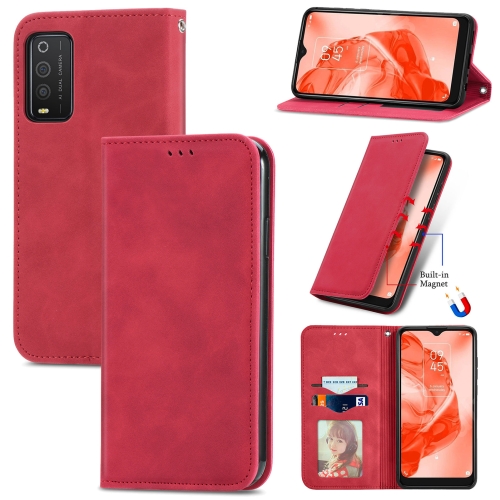 

For TCL 205 Retro Skin Feel Magnetic Horizontal Flip Leather Phone Case(Red)