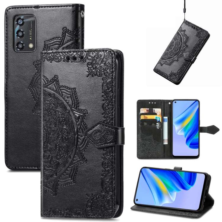 

For OPPO A95 5G Mandala Flower Embossed Horizontal Flip Leather Phone Case(Black)