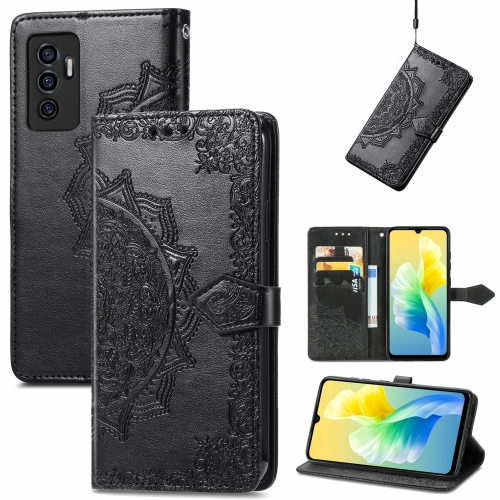 

For vivo S10e Mandala Flower Embossed Horizontal Flip Leather Phone Case(Black)