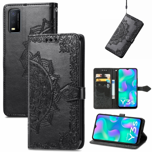 

For vivo Y3s 2021 Mandala Flower Embossed Horizontal Flip Leather Phone Case(Black)