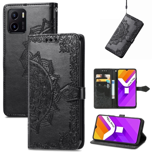 

For vivo Y15S Mandala Flower Embossed Horizontal Flip Leather Phone Case(Black)