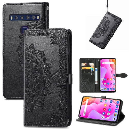 

For TCL 10L Mandala Flower Embossed Horizontal Flip Leather Phone Case(Black)