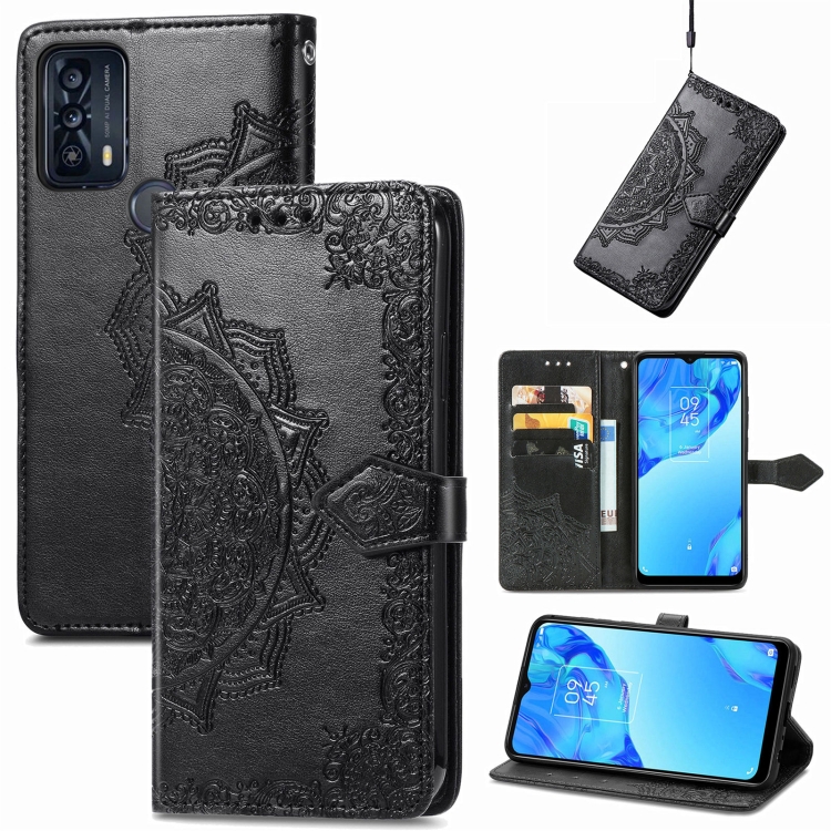 

For TCL 20B Mandala Flower Embossed Horizontal Flip Leather Phone Case(Black)