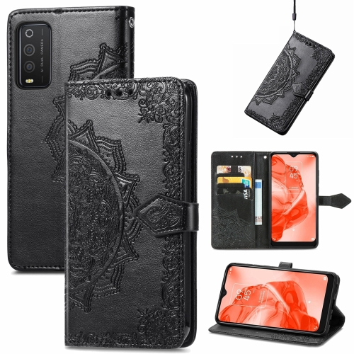 

For TCL 205 Mandala Flower Embossed Horizontal Flip Leather Phone Case(Black)