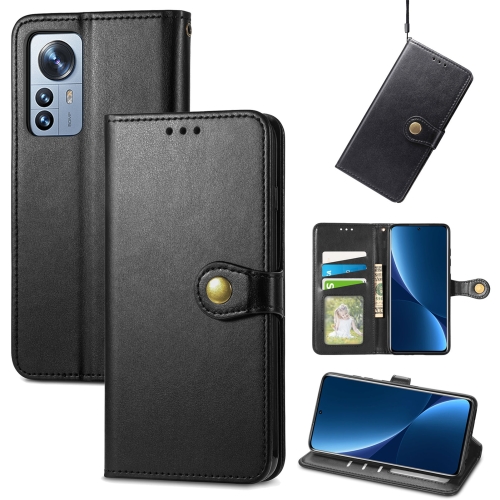 

For Xiaomi 12 Pro Solid Color Leather Buckle Phone Case(Black)
