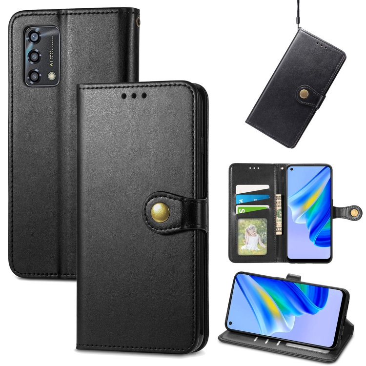 

For OPPO A95 5G Solid Color Leather Buckle Phone Case(Black)