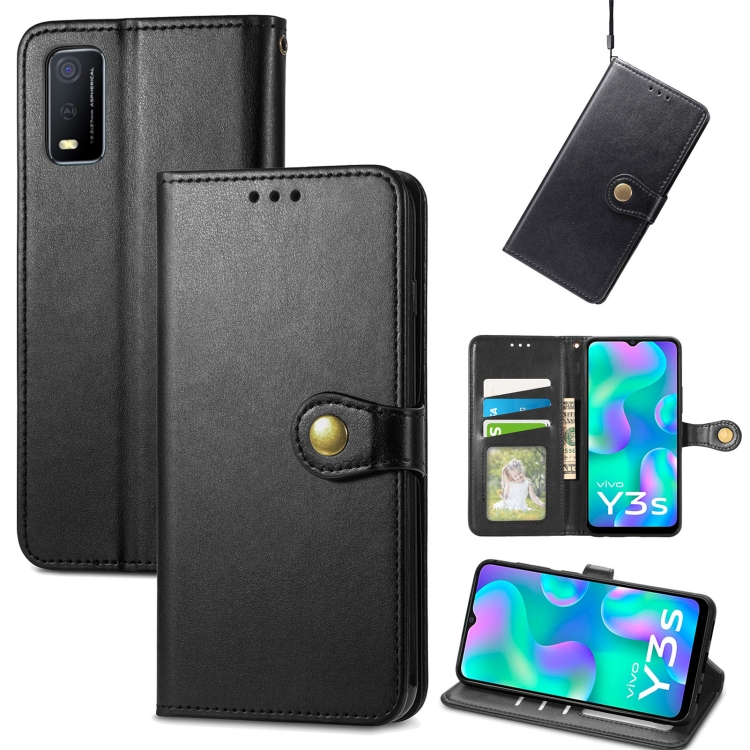 

For vivo Y3s 2021 Solid Color Leather Buckle Phone Case(Black)
