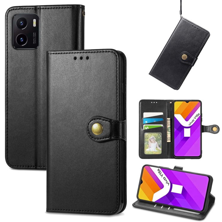 

For vivo Y15s Solid Color Leather Buckle Phone Case(Black)