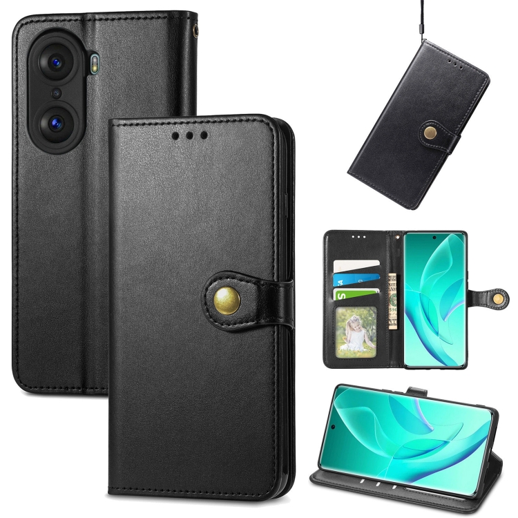

For Honor 60 Pro Solid Color Leather Buckle Phone Case(Black)