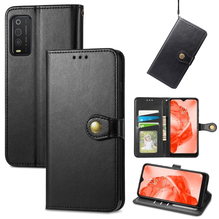 

For TCL 205 Solid Color Leather Buckle Phone Case(Black)