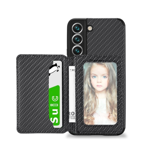 

For Samsung Galaxy S22+ 5G Carbon Fiber Magnetic Card Holder TPU+PU Case(Black)