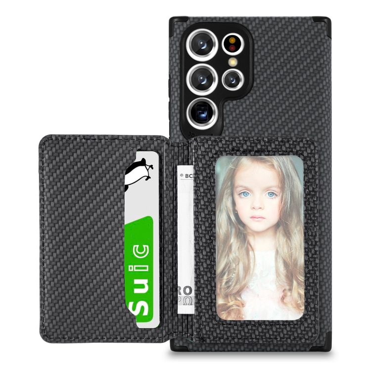 

For Samsung Galaxy S22 Ultra 5G Carbon Fiber Magnetic Card Holder TPU+PU Case(Black)