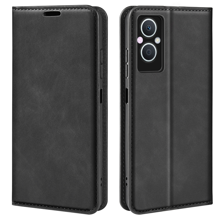 

For OPPO A96 5G Retro-skin Magnetic Suction Leather Phone Case(Black)