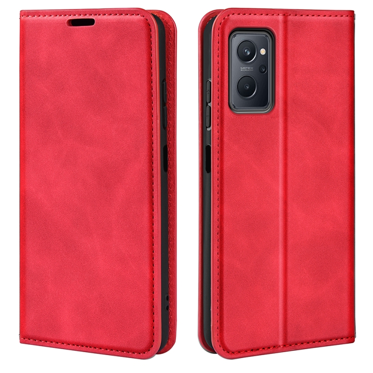 

For OPPO Realme 9i Retro-skin Magnetic Suction Leather Phone Case(Red)