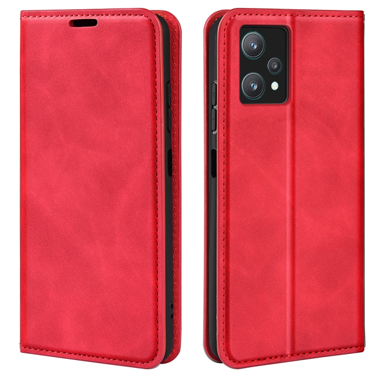 

For OPPO Realme 9 Pro Retro-skin Magnetic Suction Leather Phone Case(Red)