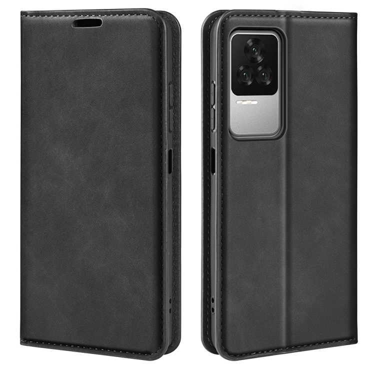

Fo Xiaomi Redmi K50 Retro-skin Magnetic Suction Leather Phone Case(Black)