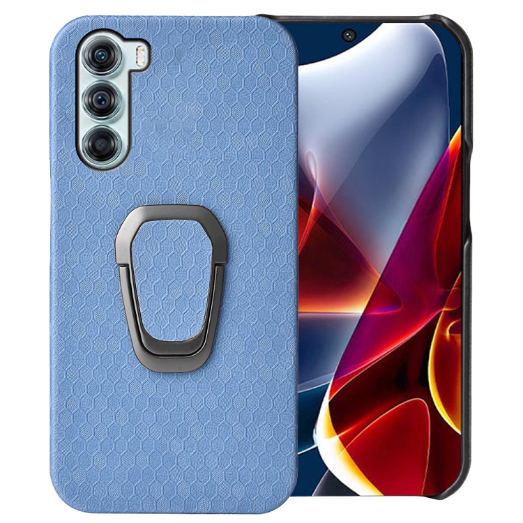 

For Motorola Moto Edge S30 Ring Holder Honeycomb PU Phone Case(Baby Blue)