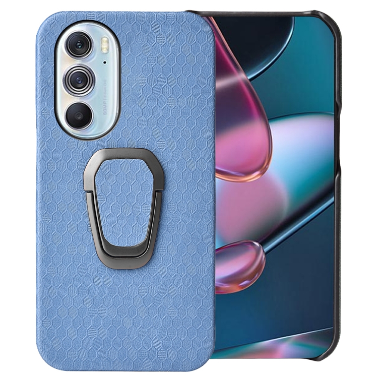 

Ring Holder Honeycomb PU Phone Case For Motorola Edge X30(Baby Blue)