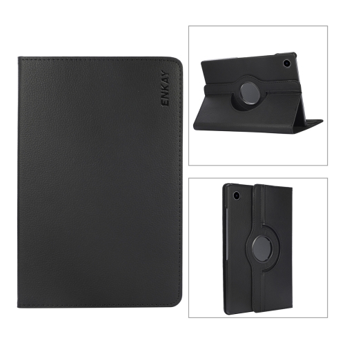 

For Samsung Galaxy Tab A8 10.5 2021 X200/X205 ENKAY 360 Degree Rotation Litchi Leather Smart Case(Black)