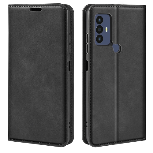 

For TCL 30 SE/305/306 Retro-skin Magnetic Suction Leather Phone Case(Black)