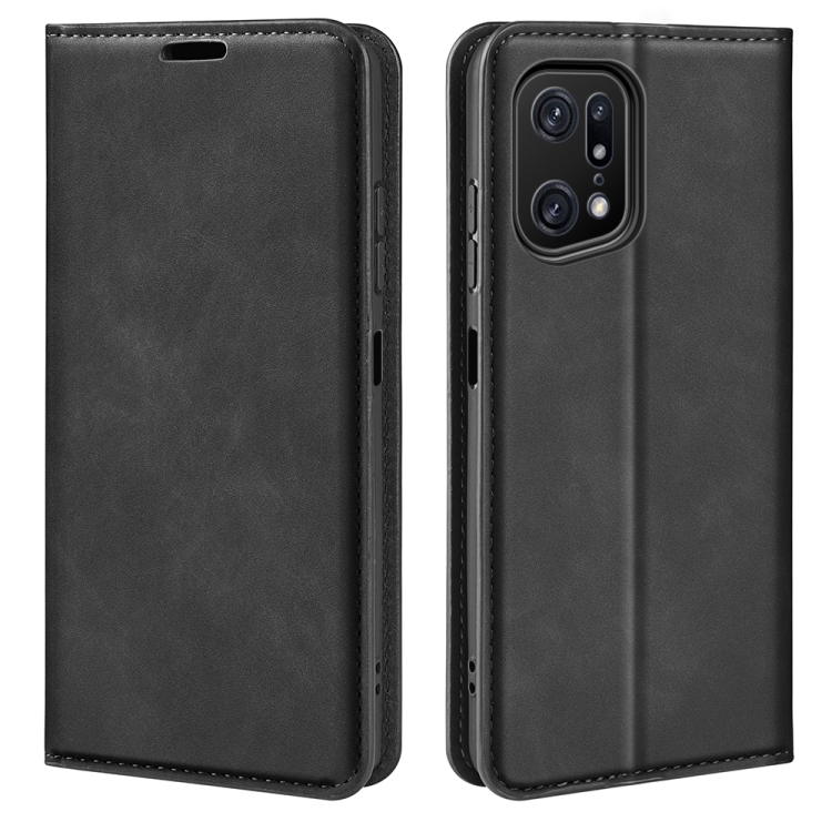

For OPPO Find X5 Pro Retro-skin Magnetic Suction Leather Phone Case(Black)