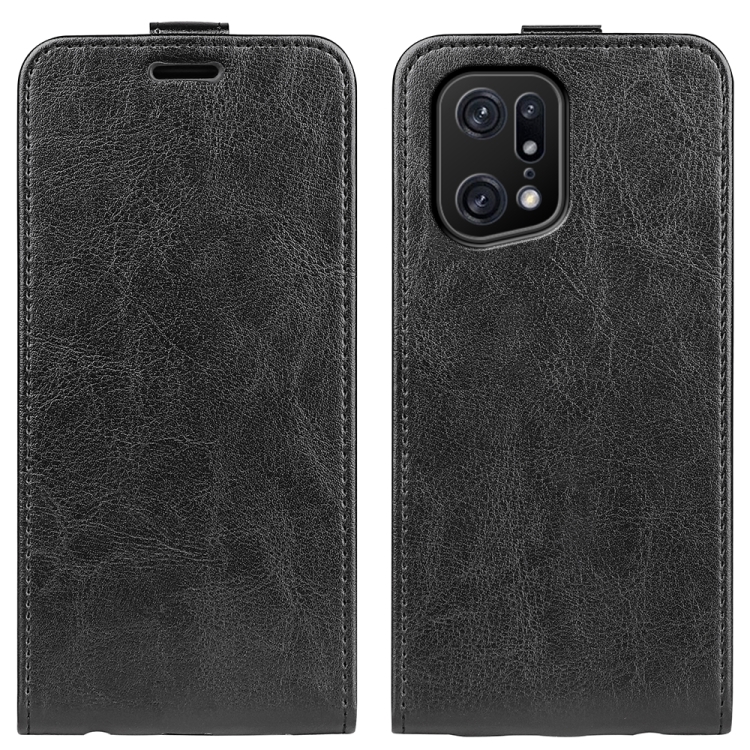 

For OPPO Find X5 Pro R64 Texture Vertical Flip Leather Phone Case(Black)