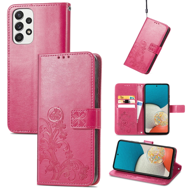 

For Samsung Galaxy A73 5G Four-leaf Clasp Embossed Leather Phone Case(Rose Red)