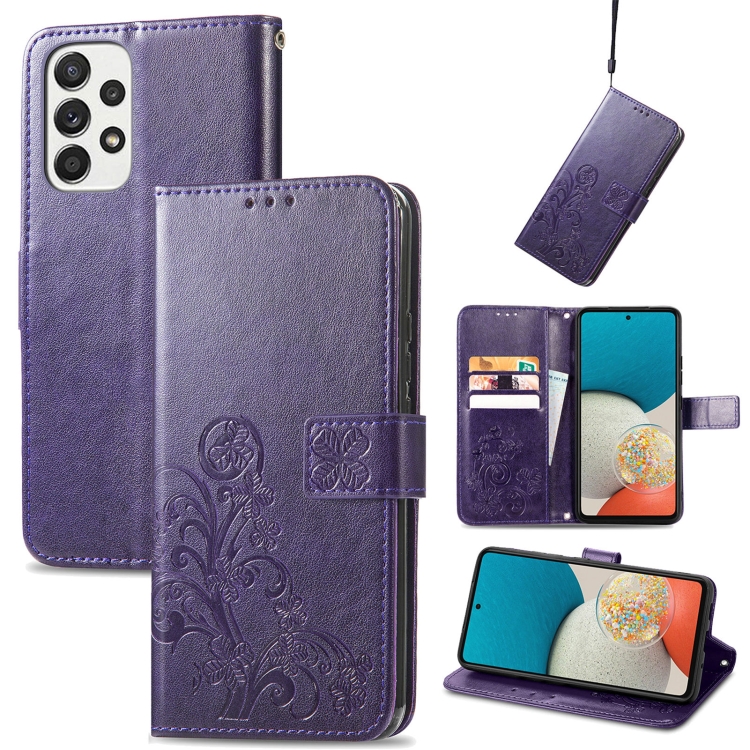 

For Samsung Galaxy A73 5G Four-leaf Clasp Embossed Leather Phone Case(Purple)