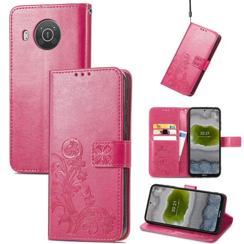 

For Nokia X10 Four-leaf Clasp Embossed Leather Phone Case(Magenta)